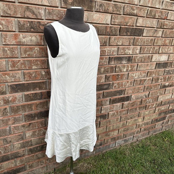 Theory Womens Dress Size 10 Warm Ivory Kensington Flirty Flare Low Back Designer - Picture 2 of 11